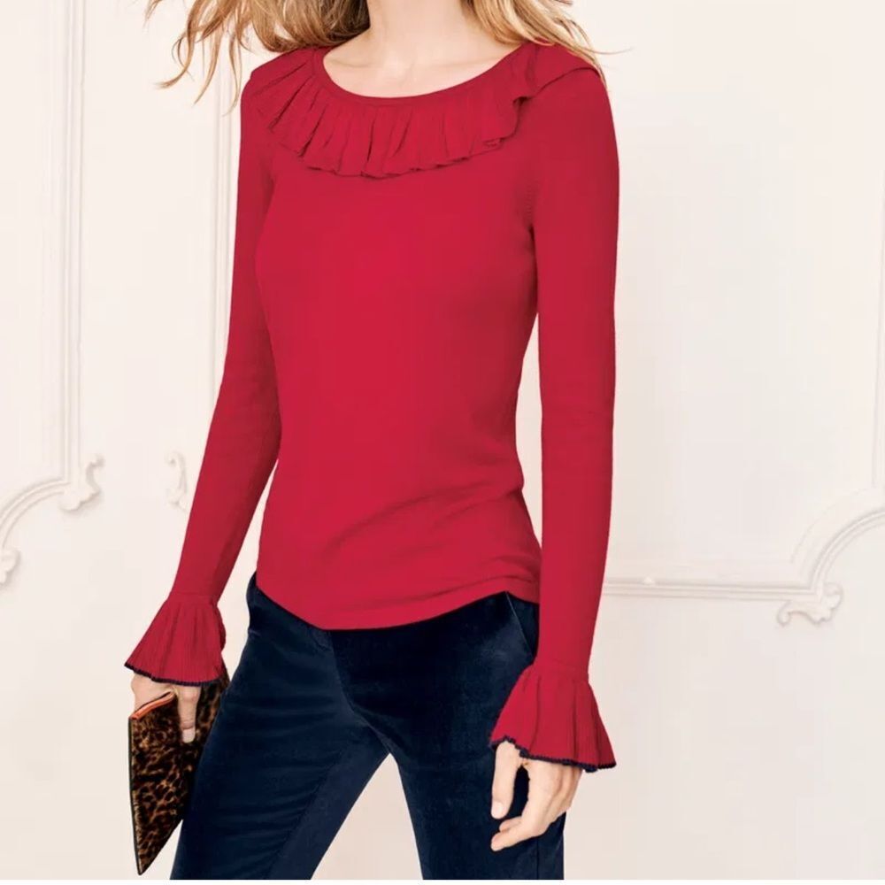 Boden Lavinia Pullover Sweater Size 6 NWT Red Ruffles Lightweight Feminine
